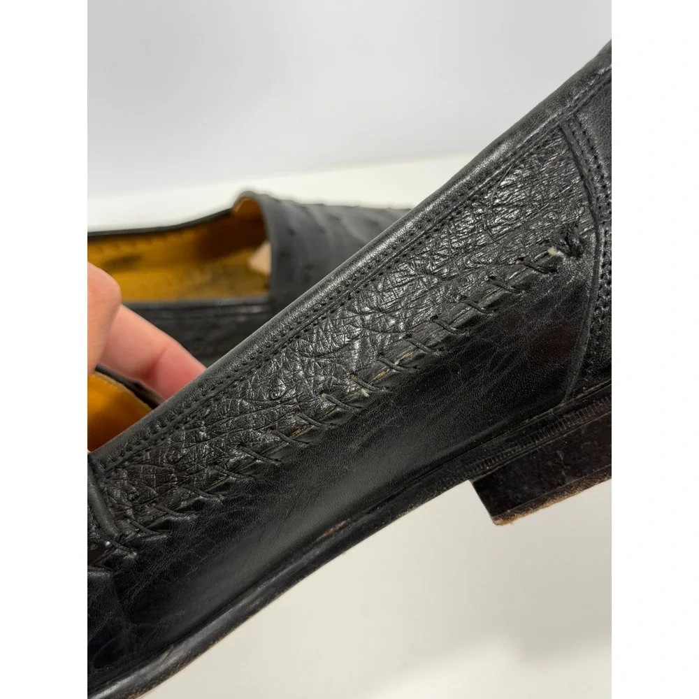 Mario Campatelli MC Italy Mens Ostrich Leather Loafers Black‎ Shoes 10.5 vintage